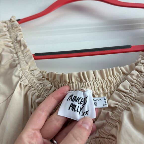 Princess Polly Daniela Mini Dress Sz XS Beige Milkmaid Prairie Babydoll - Picture 5 of 12